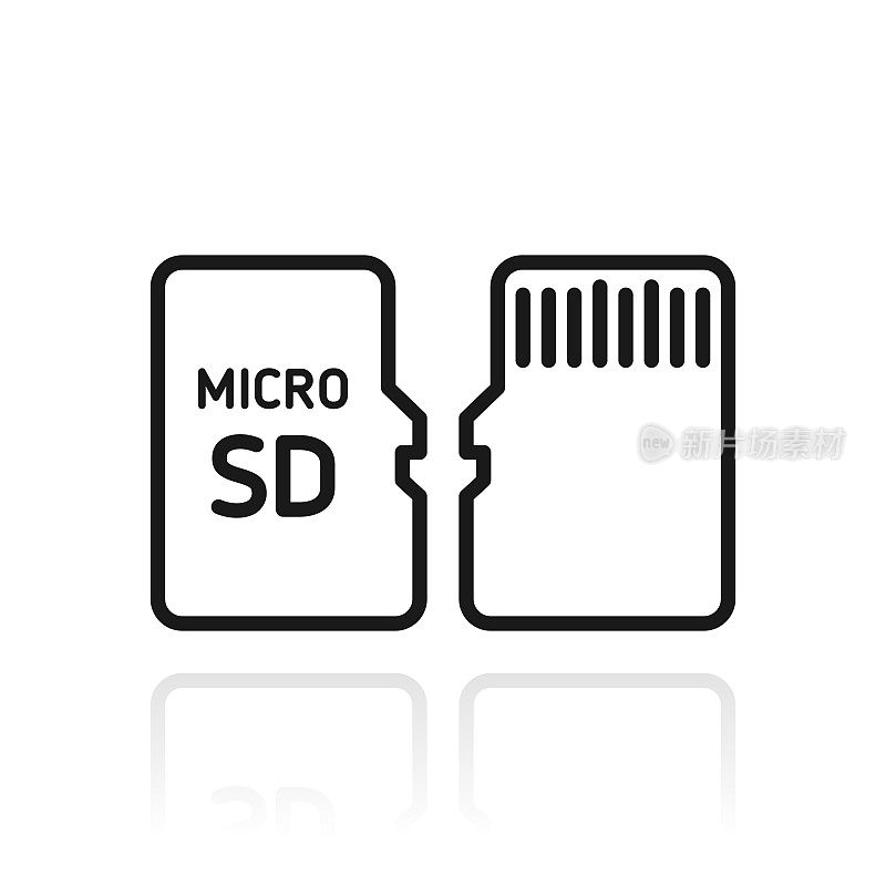 Micro SD卡-前后视图。白色背景上反射的图标